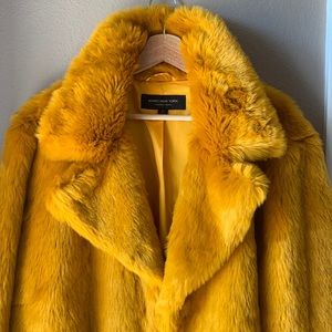 Andrew Marc New York Mustard Yellow Faux Fur Oversized Plus Size Coat